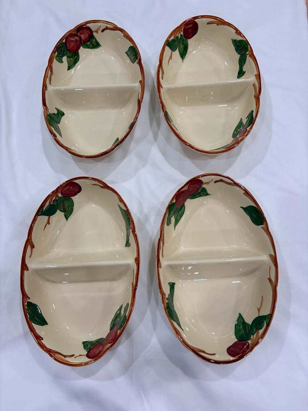 Franciscan Apple Set of 4 Divided Relish Dishes | California Pottery | USA